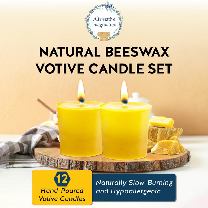 Alternative Imagination 12 Pack of Beeswax Votive Candles - 100% Pure, Natural Beeswax with Natural Light Honey Scent - 15 Hour Burn - Alternative Imagination - Image 2